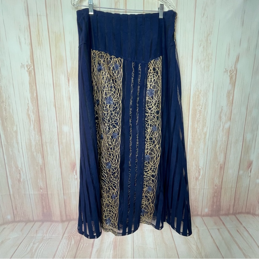 Shein Curve Navy and Gold Maxi Skirt (0x)